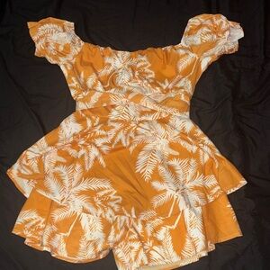 Tropical Orange and White Leaf Dress